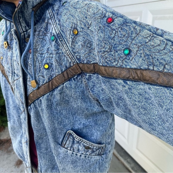 Vintage Current Seen men’s medium women’s large denim jacket bejewelled puffy - Picture 9 of 9